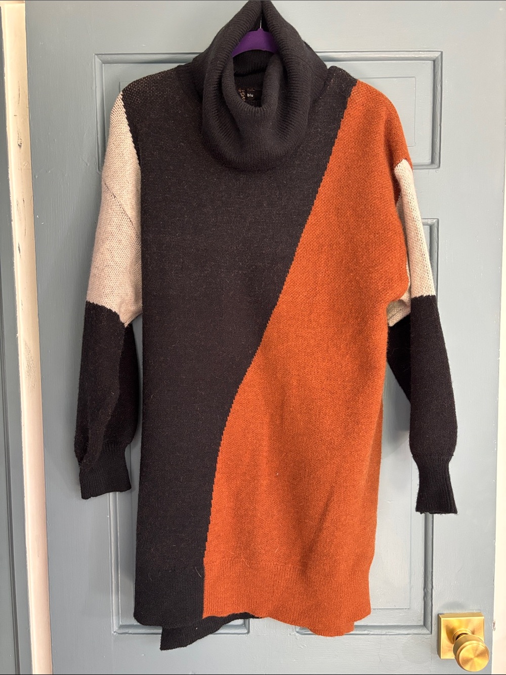 Colorblock Turtleneck Midi Dress in Black & Rust
